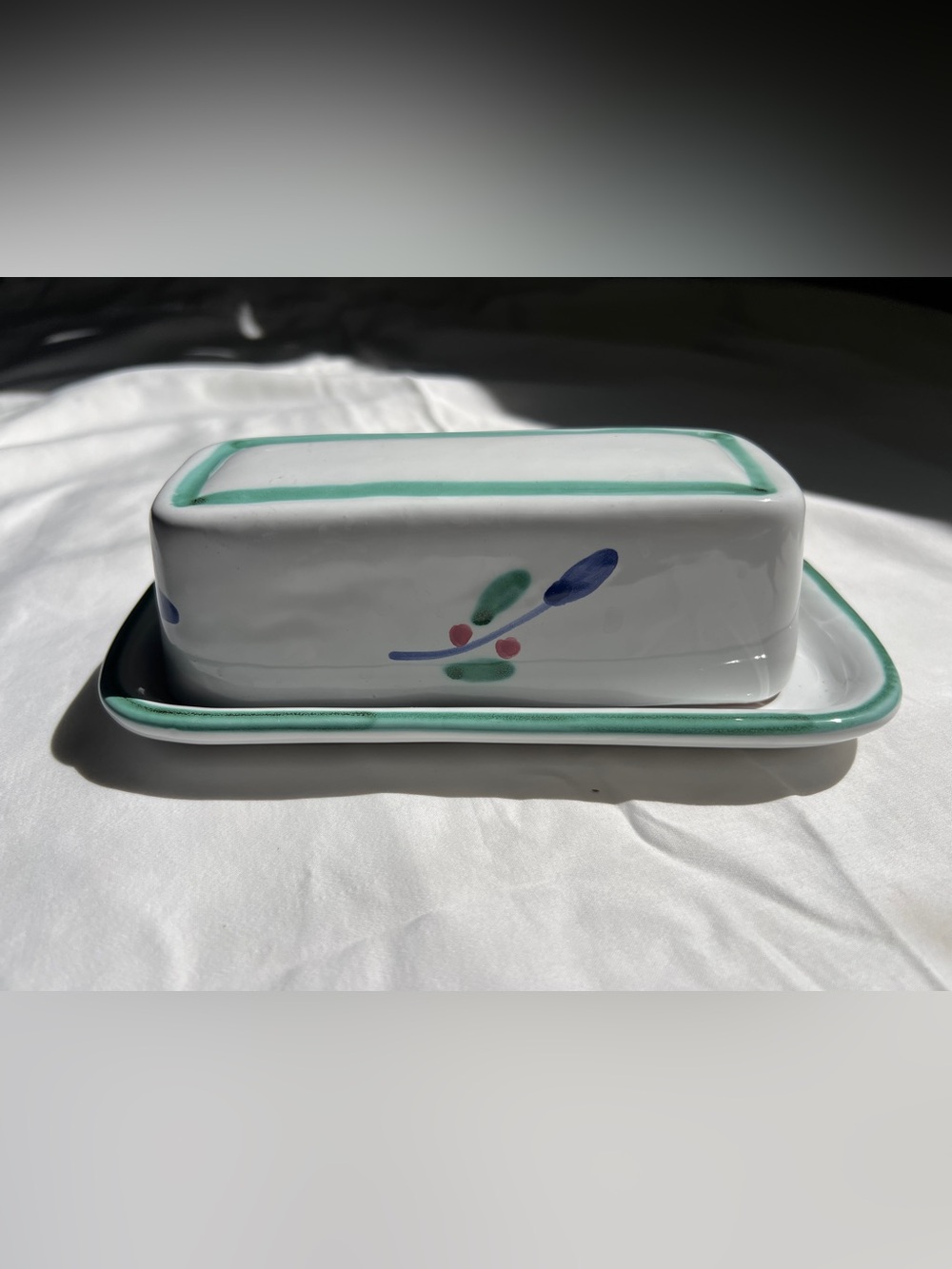 Vintage Caleca Italy Hand Painted Ceramic Terracotta Covered Butter Dish Floral